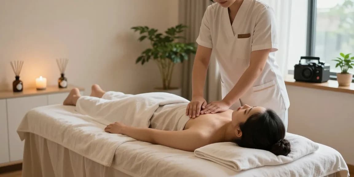 Experience a soothing 신촌출장마사지 in a tranquil massage studio with calming elements.