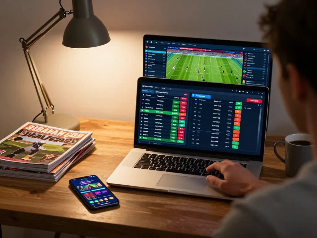 Engaged player using Link truy cập Say88 for strategic online sports betting in a modern home setup.