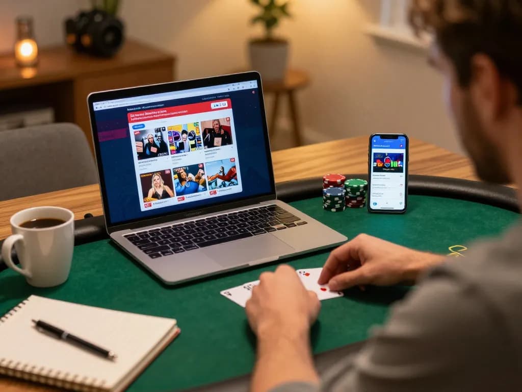 Player strategizing poker at home with LV88 app open, enjoying an online gaming experience.