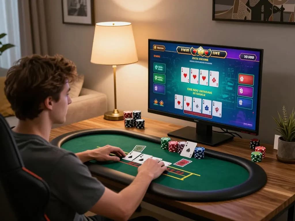 Play thrilling blackjack online with f8bet on a stylish home gaming setup.