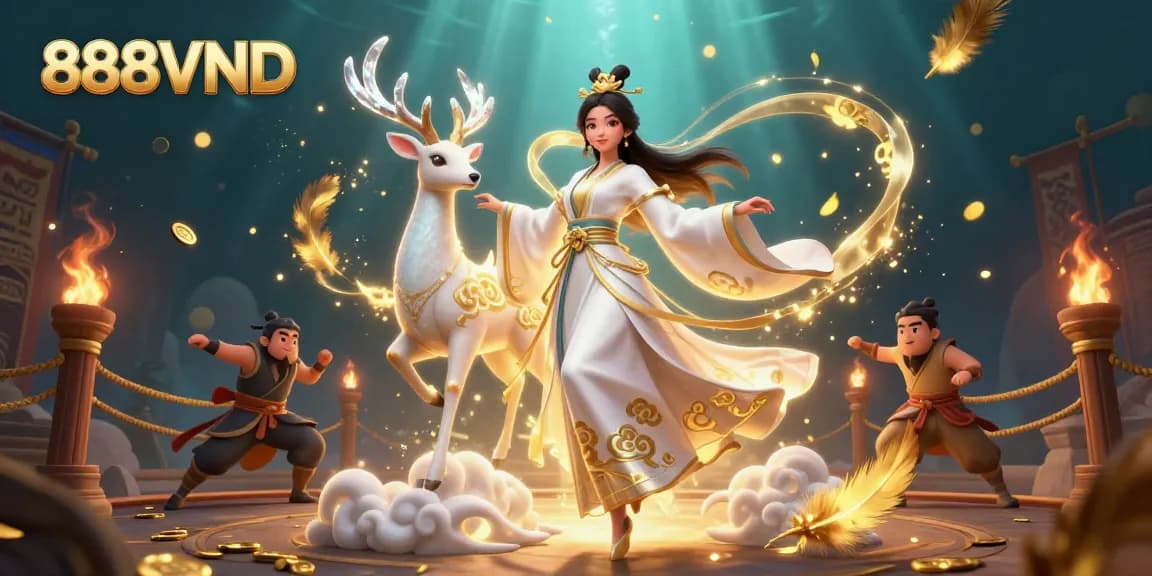 Engage in thrilling gameplay at 888VND with exciting golden casino elements and vibrant characters.