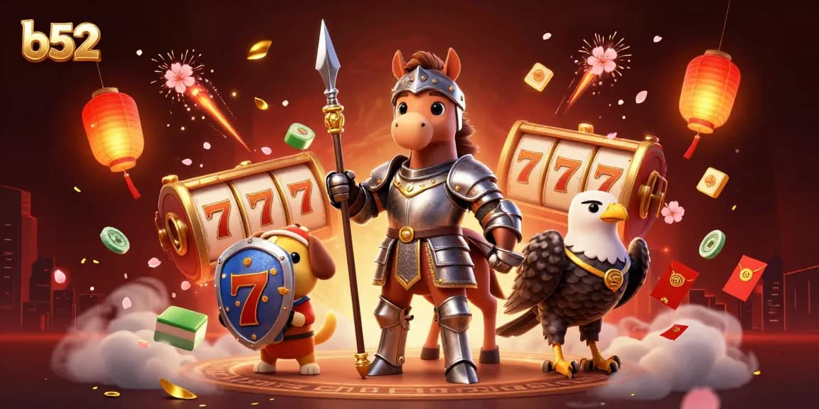 Win big with B52 as the knight claims victory in this vibrant casino-themed illustration.