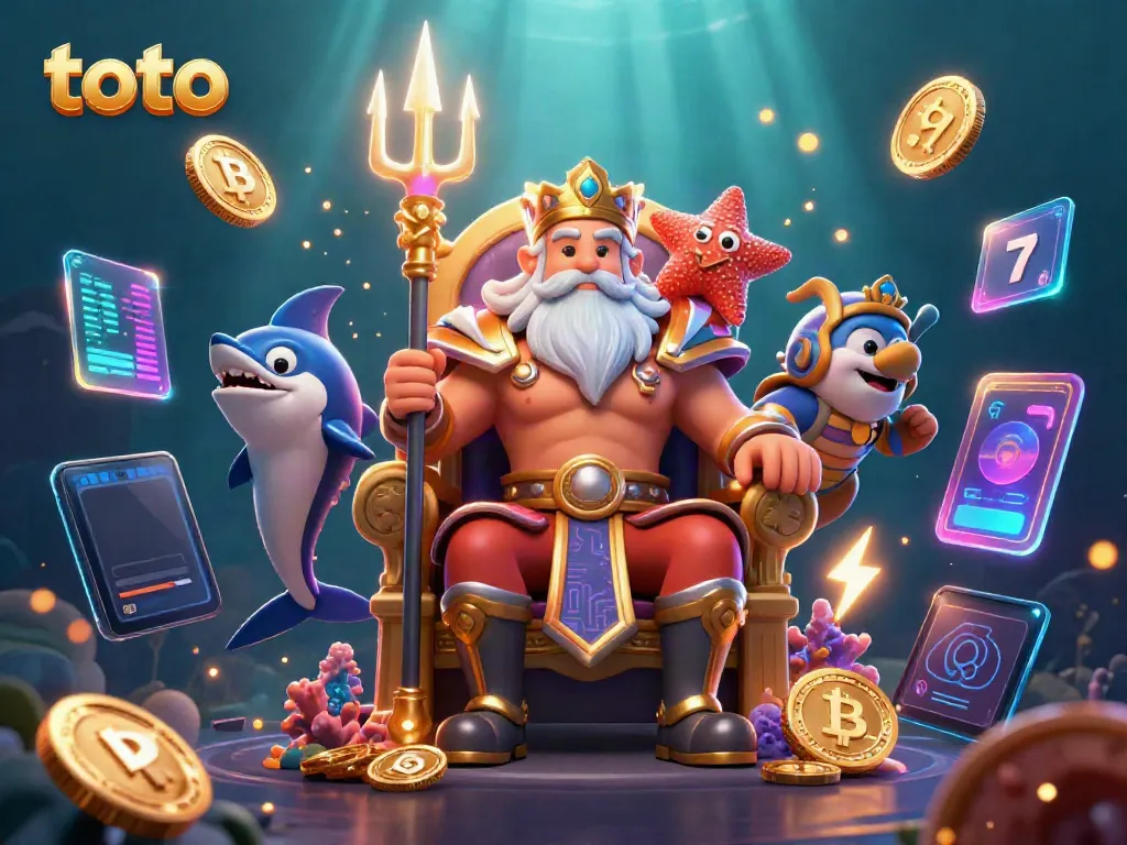 Engage with the captivating sea king Neptune and samurai in a vibrant gambling scene featuring toto elements.