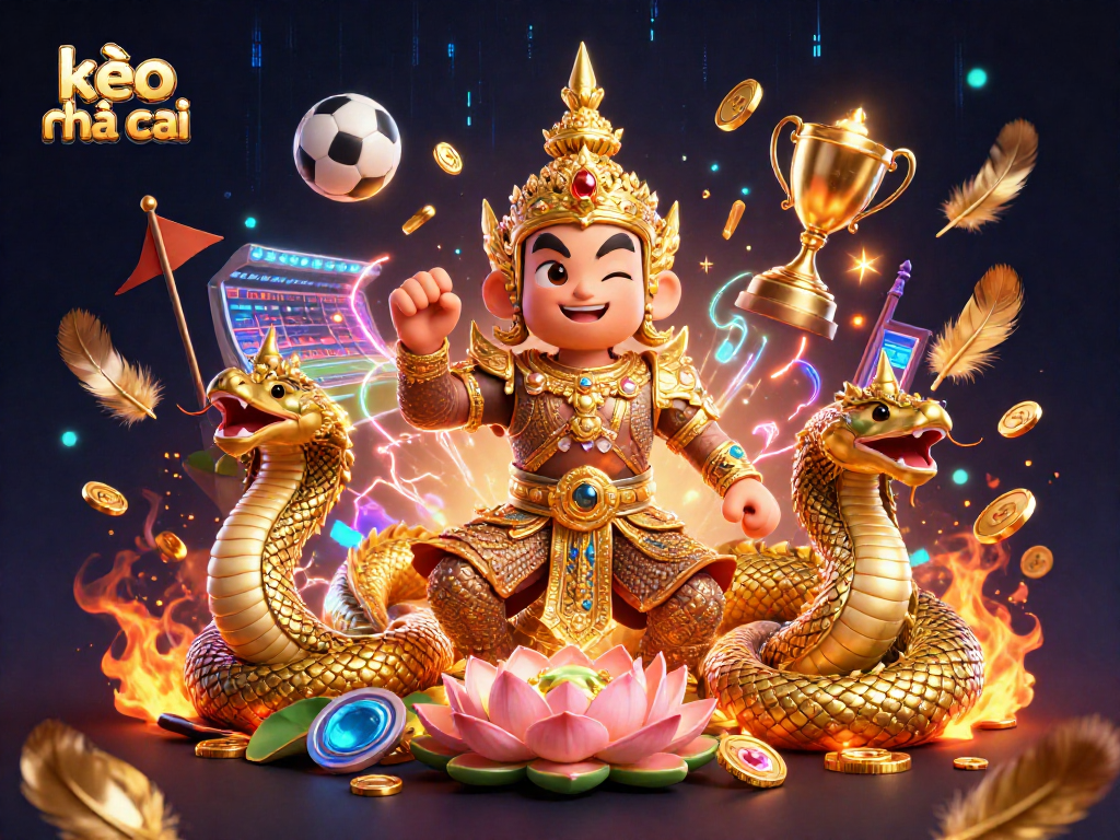 Engage with kèo nhà cái betting elements in this vibrant 3D casino illustration complete with sports motifs.