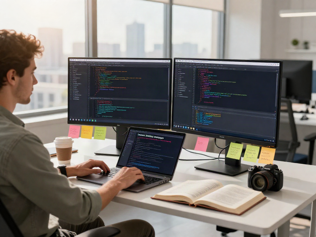 Developer utilizing instant indexing tools in a modern tech workspace.