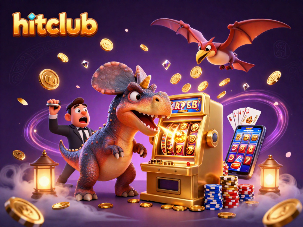 Join the fun at hitclub with a pachycephalosaurus winning jackpots at a golden slot machine!
