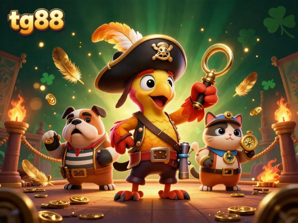 Engage in thrilling gambling adventures at tg88 with a vibrant 3D pirate-themed casino scene.