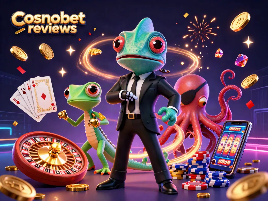 Experience the excitement of Cosmobet reviews in this vibrant 3D casino illustration.