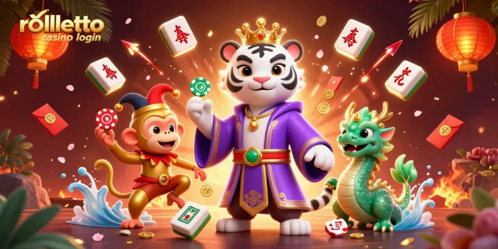 Engage in an exciting rolletto casino login experience with lively characters and casino elements.