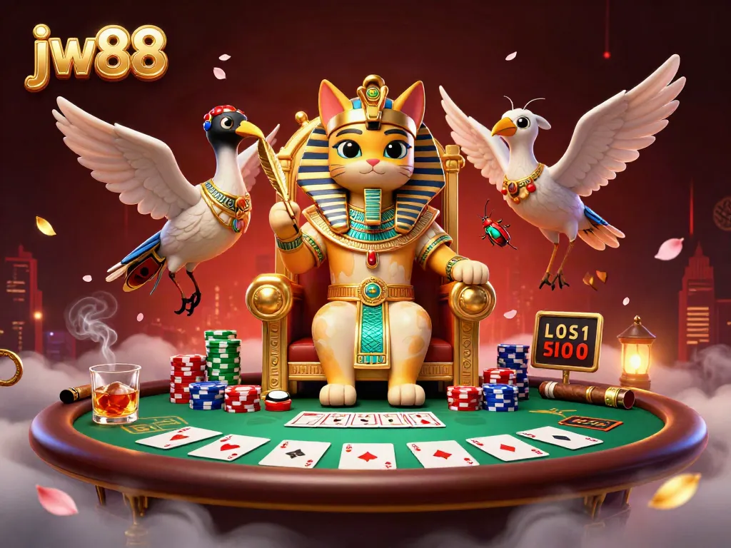 Experience thrilling gameplay at JW88 with the exciting Egyptian-themed casino scene, featuring vibrant characters and rich gaming elements.