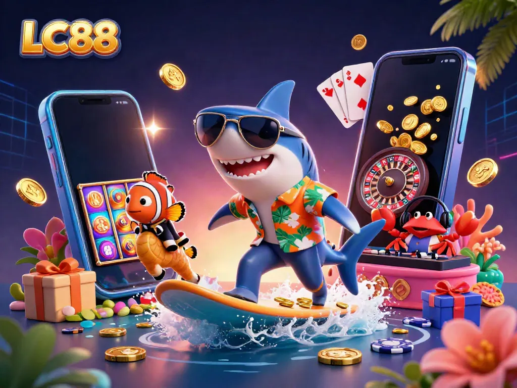 Engage in exciting gaming adventures at LC88 with colorful characters and casino elements.