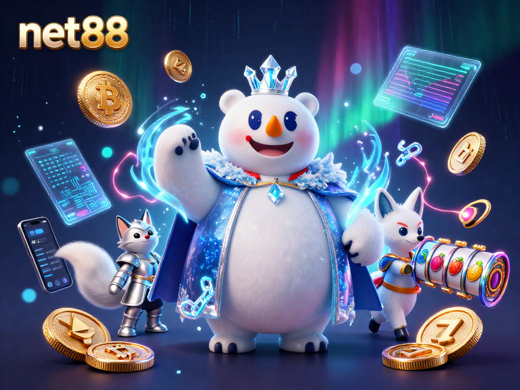 Experience the excitement of net88 with 3D characters and vibrant casino elements around them.