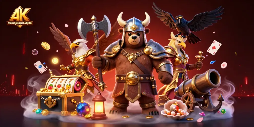 Engage with ahimajournal-digital's thrilling Viking-themed slots illustration, showcasing rich casino visuals and dynamic gameplay.