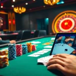 Experience the excitement of gambling at rikvip.gb.net with poker chips, cards, and casino tables in a luxurious setting.