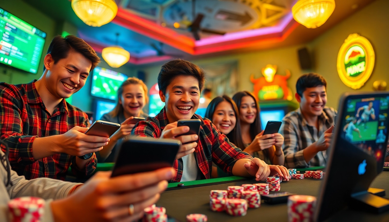 Engaging scene of players enjoying sbobet.dance poker and sports betting, showcasing exciting gameplay.