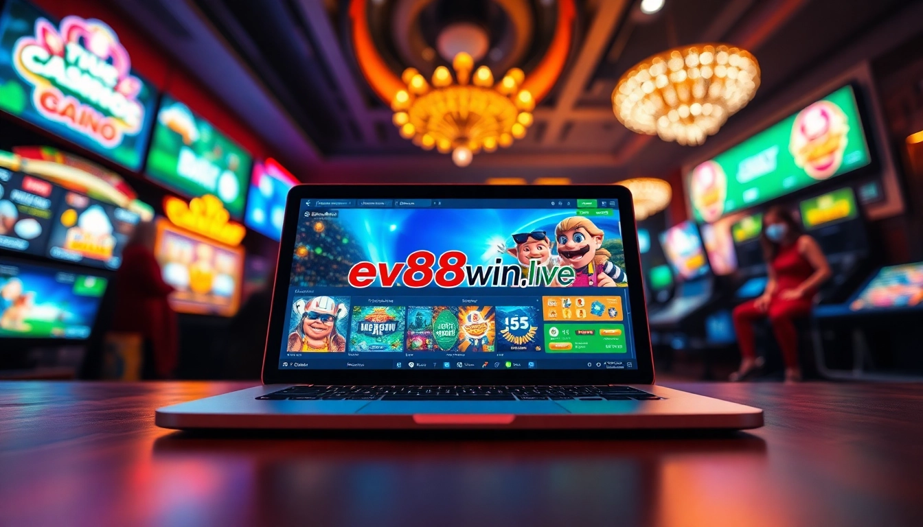 Engaging visual of the ev88win.live online casino interface showcasing vibrant games and sports betting.