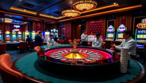 Experience the thrill of Fun 88 with players enjoying a stylish roulette table in an upscale casino.