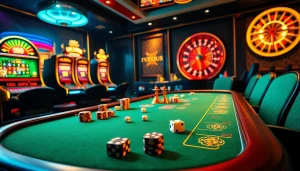 Action-packed poker game at https://five88.za.com/ showcasing vibrant chips and thrilling atmosphere.