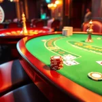 A poker table scene with chips, cards, and roulette wheel representing excitement of 888vnd com.