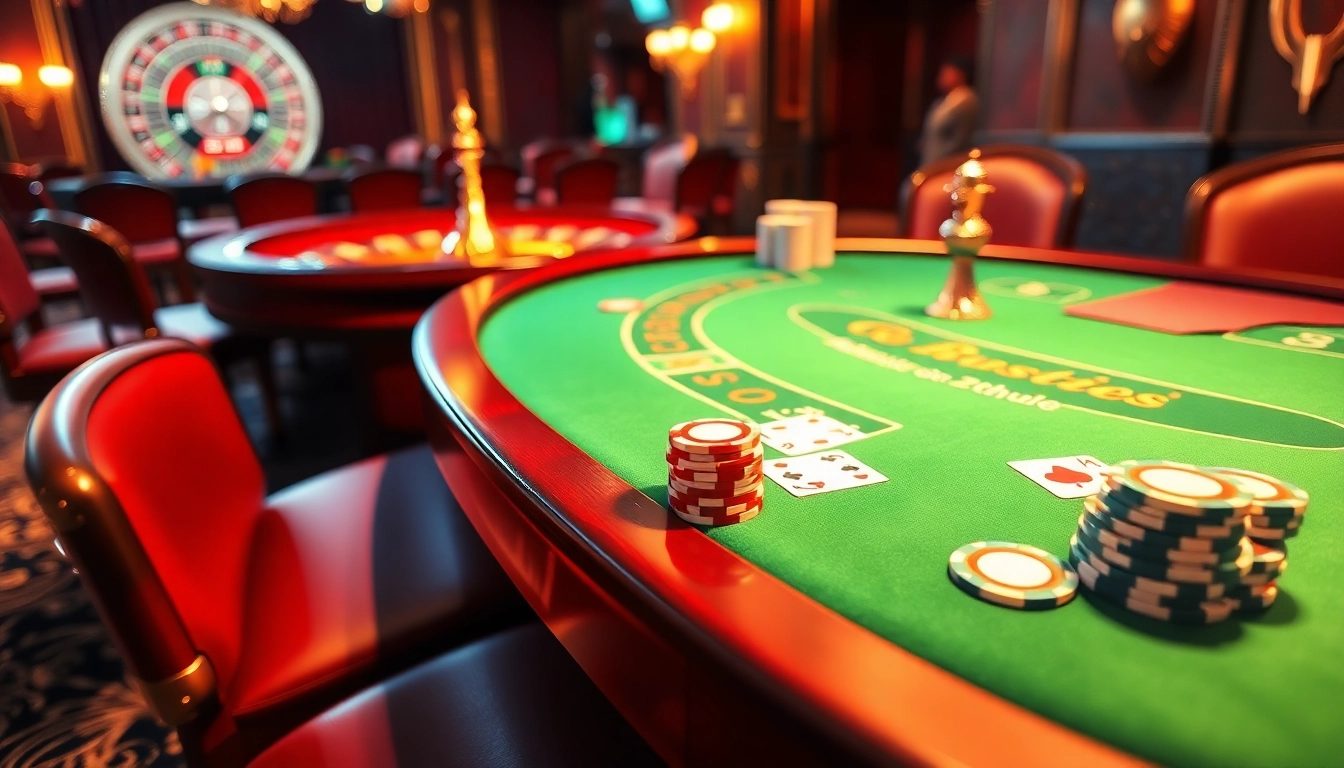A poker table scene with chips, cards, and roulette wheel representing excitement of 888vnd com.