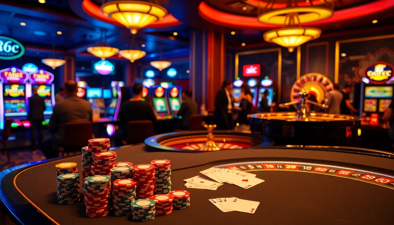 Engage in thrilling gambling excitement at mb66.nyc, featuring colorful poker chips and a spinning roulette wheel.