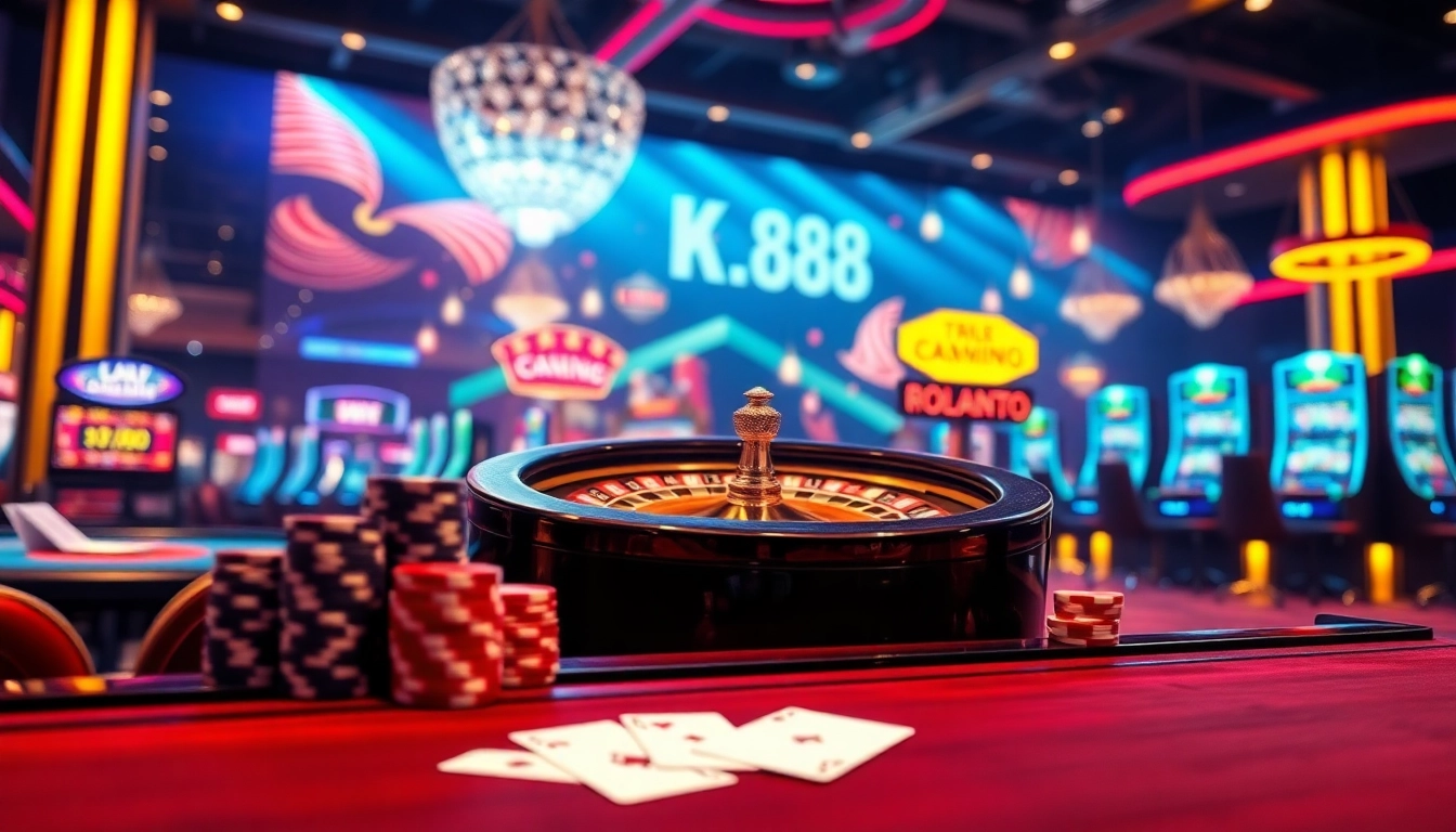 Gamblers engaging with vibrant online betting options at https://uk88.za.com/ showcasing poker chips and roulette.