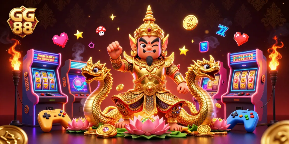 Engage thrilling gameplay at GG 88 with cartoon characters surrounded by vibrant casino elements.