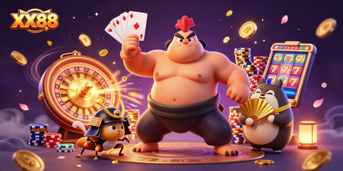 Engage with the thrilling gaming world of XX88 in this vibrant 3D casino illustration.