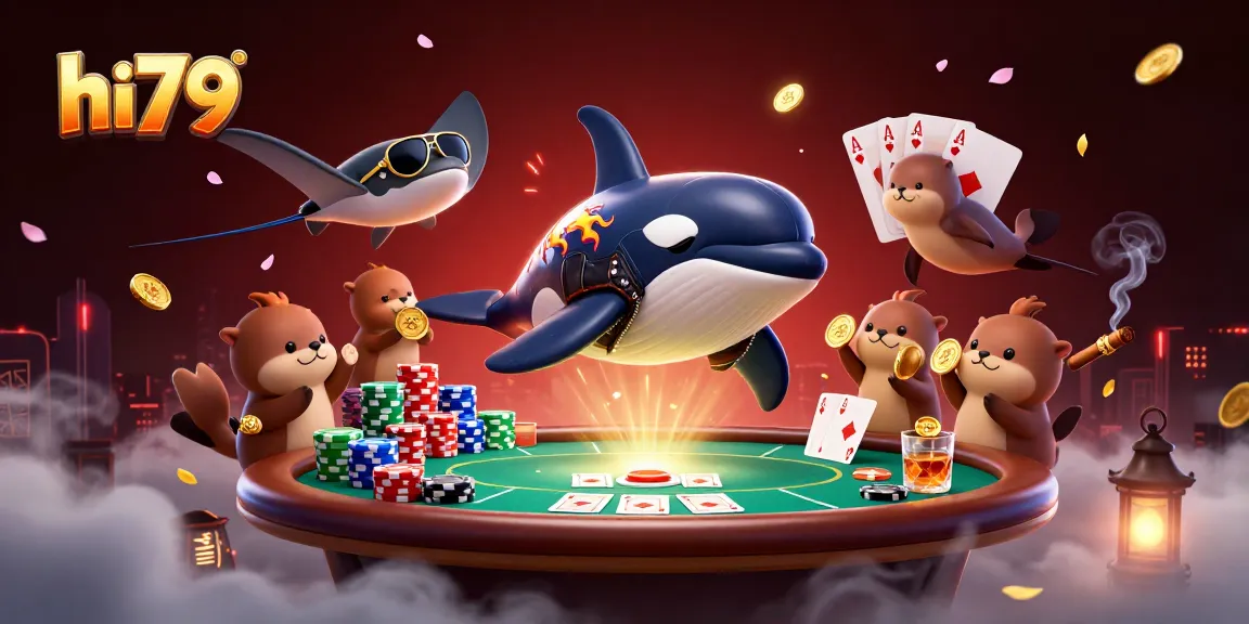Experience thrilling action at hi79 with an orca whale and sea otters enjoying poker fun!