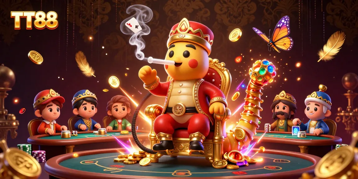 Engage with TT88's vibrant casino concept featuring an enormous caterpillar amid dynamic gambling elements.