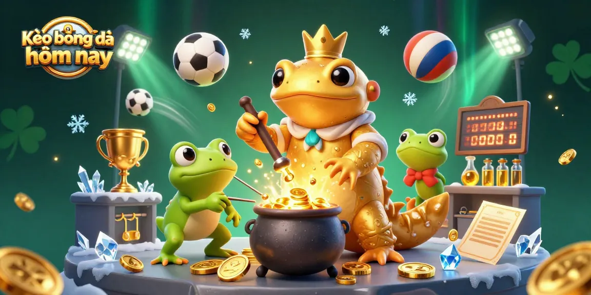 Bet on Kèo bóng đá hôm nay with a 3D golden salamander alchemist creating gold coins amidst dynamic sports elements.