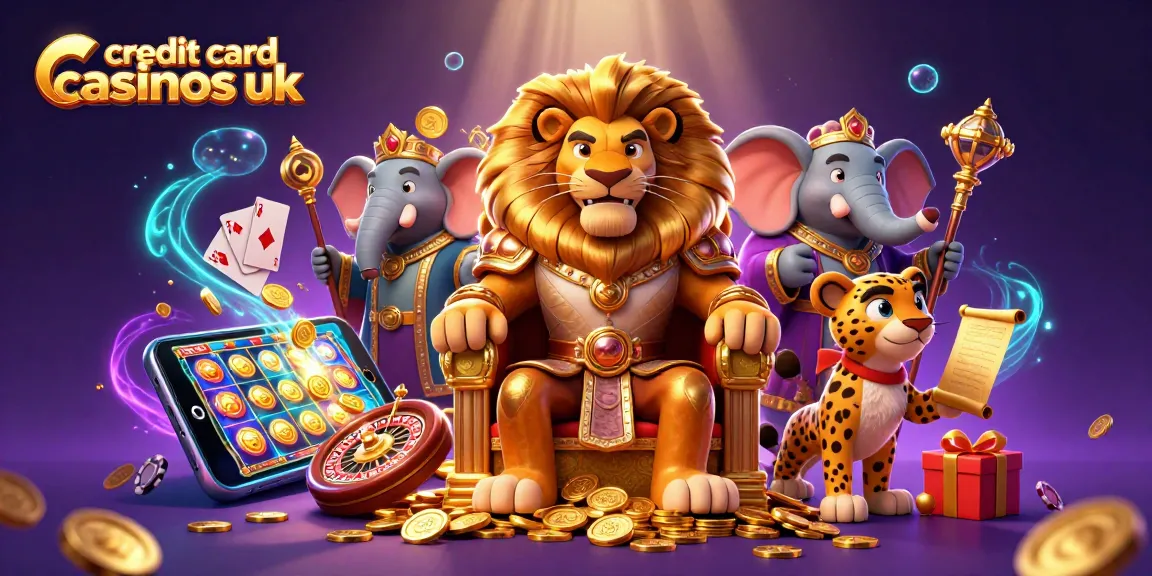 Experience the excitement of credit card casinos UK with vibrant 3D illustrations featuring royal casino themes and dynamic gameplay elements.