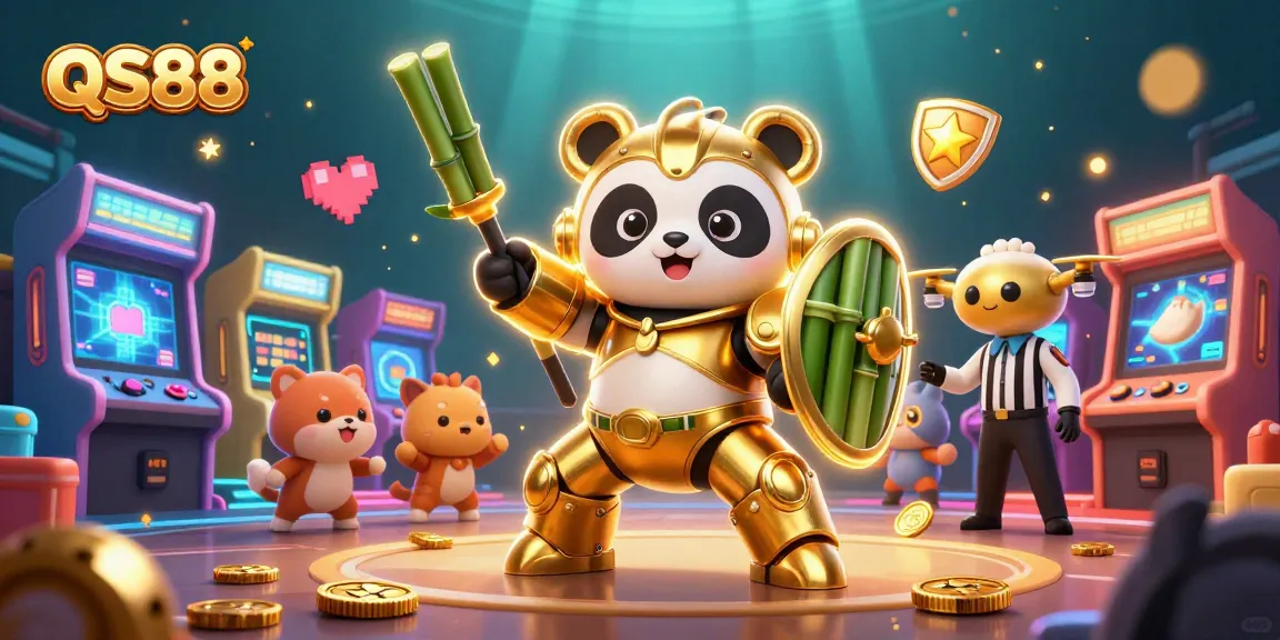 Immerse in the action with QS88’s vibrant casino scene featuring gaming elements and characters.