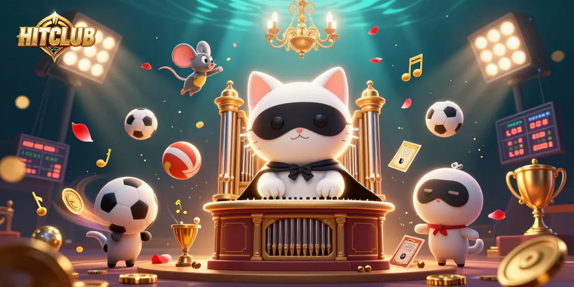 Experience the excitement of HITCLUB with immersive gaming elements floating around a whimsical casino scene.