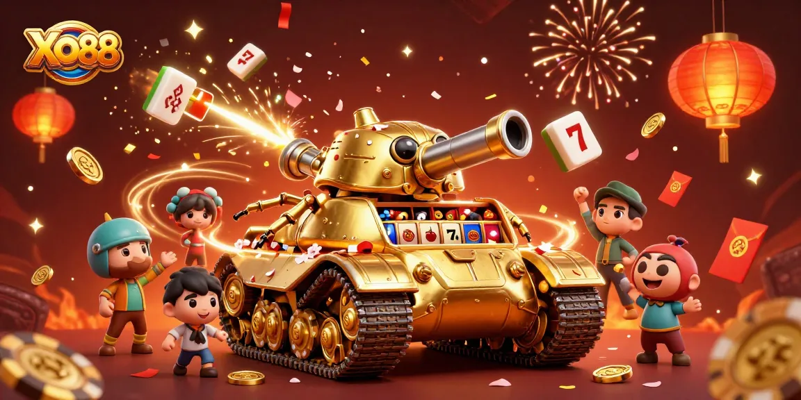 Engage players at XO88 with a vibrant 3D casino scene featuring slots and festive elements.