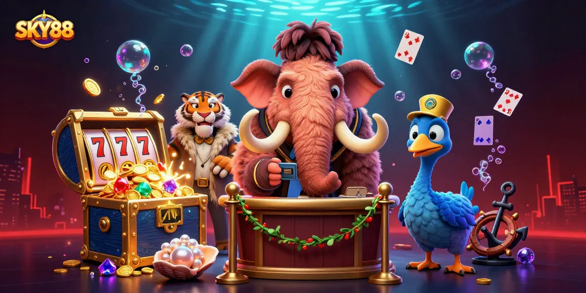 SKY88 immerses players in an exciting casino adventure, showcasing vibrant characters and dynamic gaming elements.
