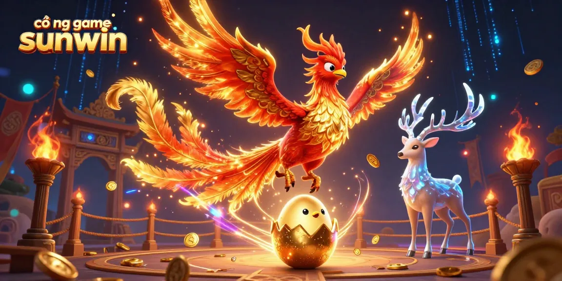 Experience thrilling action at cổng game sunwin with a fiery phoenix and vibrant casino elements.