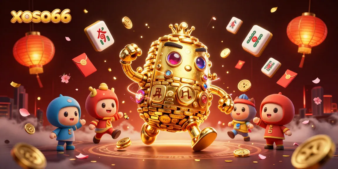 Experience xoso66 with a captivating golden golem and dynamic gambling elements in 3D.