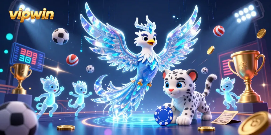 Experience thrilling wins at vipwin with an enchanting ice phoenix and animated casino elements.