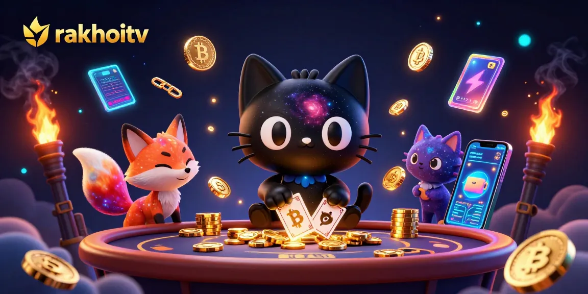 Experience exciting wins with rakhoitv's cosmic casino featuring vibrant characters and cryptocurrency elements.