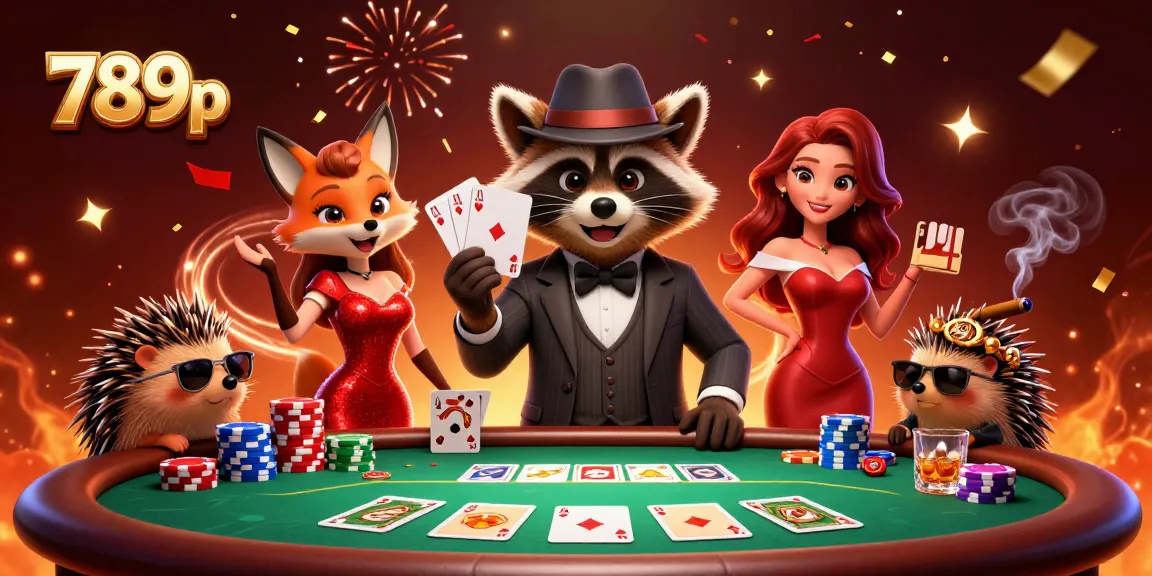 Engage in thrilling poker action with 789p's colorful characters amidst vibrant casino elements.