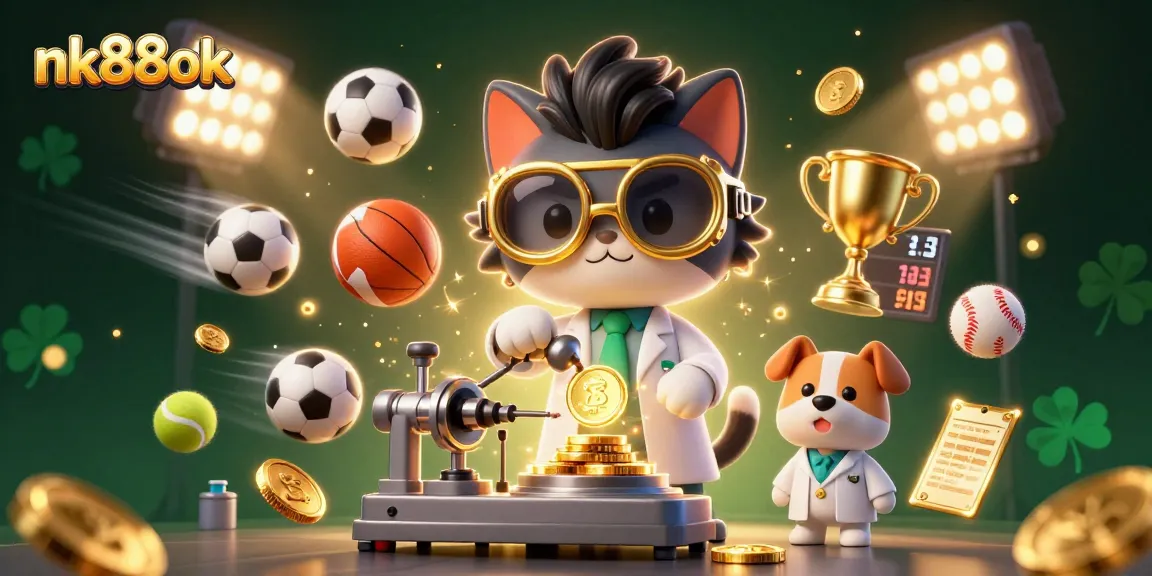 Place bets at nk88ok with our vibrant casino-themed 3D illustration showcasing winning rewards.