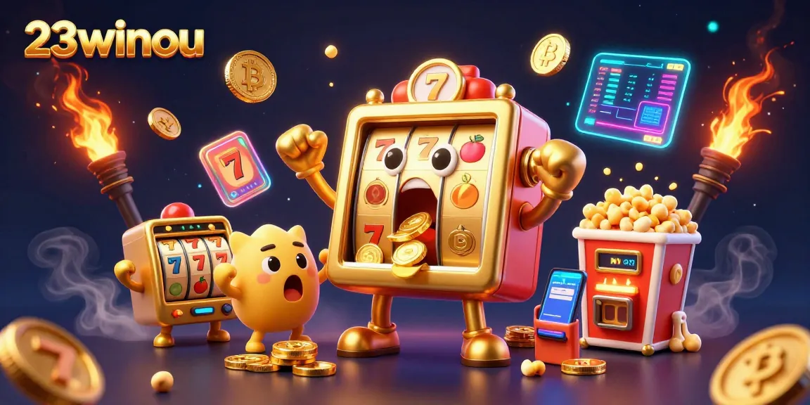 Spin the slot and win big at 23winou with vibrant cartoon slots celebrating their jackpot.